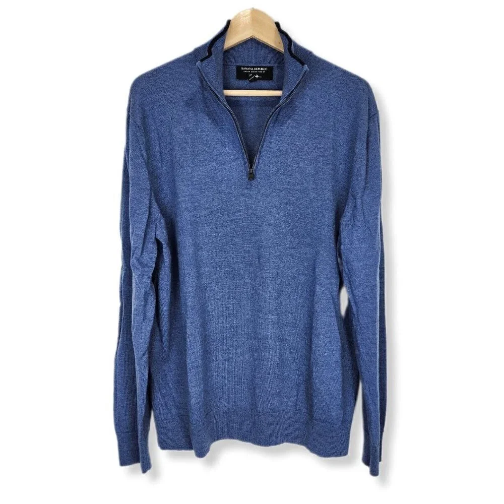 Banana Republic Italian Merino Half Zip Sweater Mens XL‎ Blue Long Sleeve
